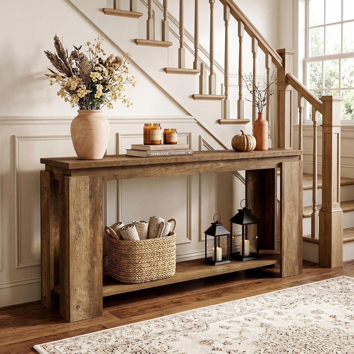Mesa consola larga y estrecha, 160 cm, estilo casa de campo, mesa de entrada, mesa de pasillo, ideal para colocar detrás del sofá