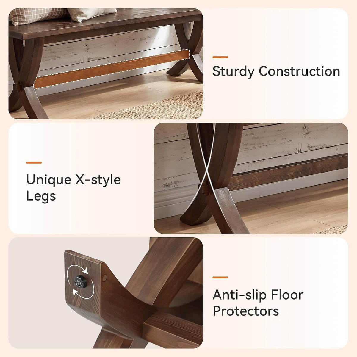 Tribesigns Banco de madera maciza de 150 cm para 2-3 personas, Banco zapatero de estilo rústico