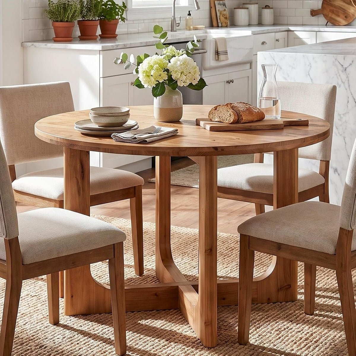 Tribesigns Mesa de comedor redonda de madera maciza100 cm color marrón rústico, patas en forma de X, capacidad para 2-4 personas