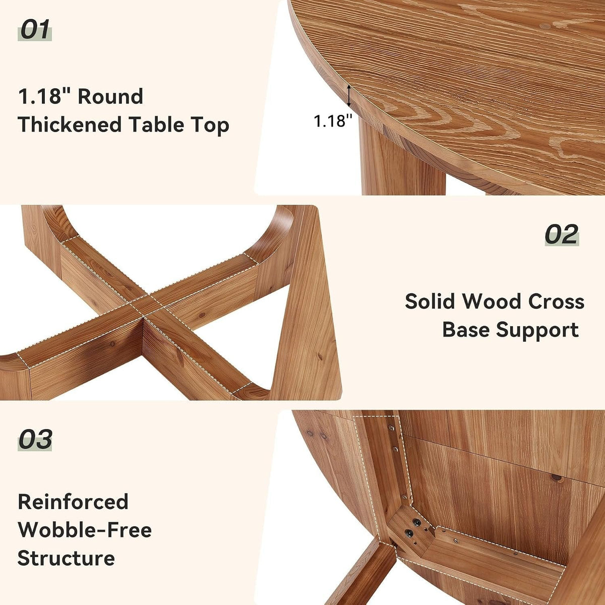 Tribesigns Mesa de comedor redonda de madera maciza100 cm color marrón rústico, patas en forma de X, capacidad para 2-4 personas