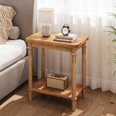 Tribesigns Mesa auxiliar rectangular de dos niveles de madera maciza, Estilo rústico con compartimento de almacenamiento y esquinas redondeadas 3
