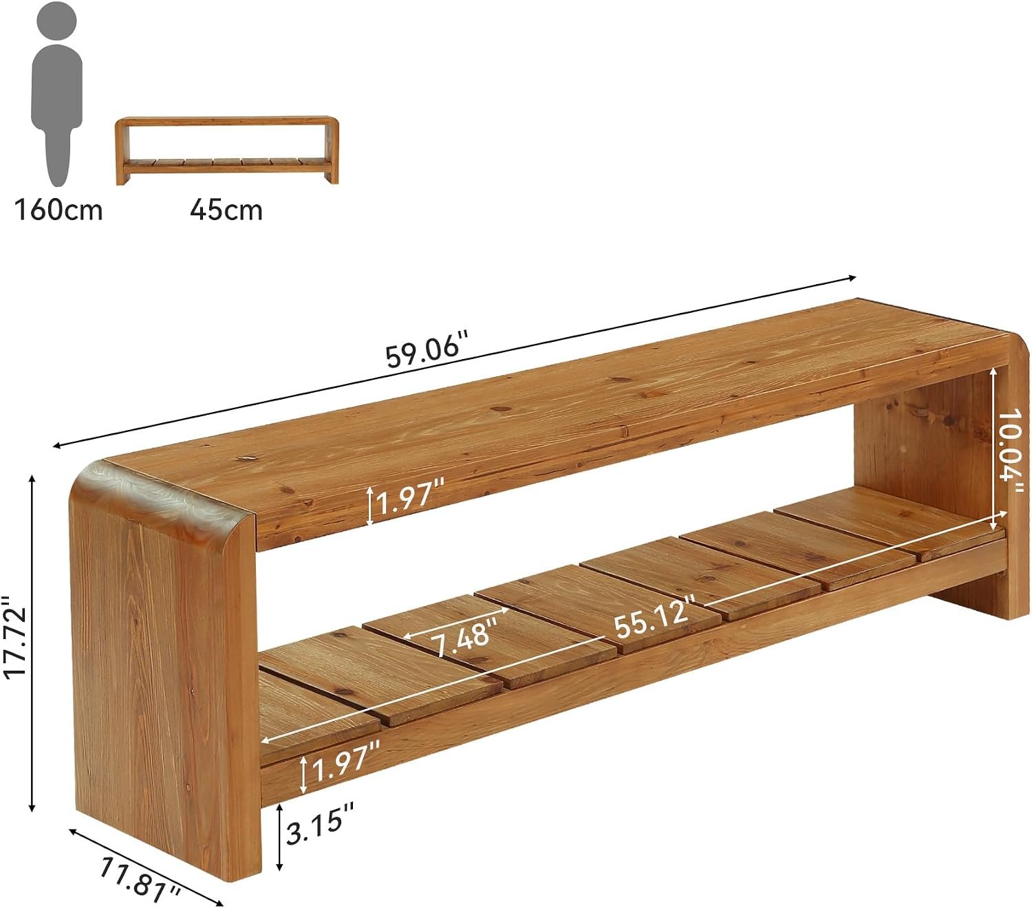 Tribesigns Banco de recibidor de madera maciza, Banco zapatero de 150 cm de largo con compartimento de almacenamiento abierto