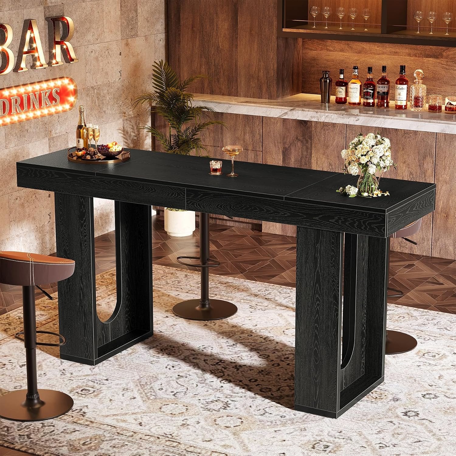 Tribesigns Mesa de bar larga de 180 cm, Mesa alta moderna para encimera Encimera de cocina rectangular con patas robustas