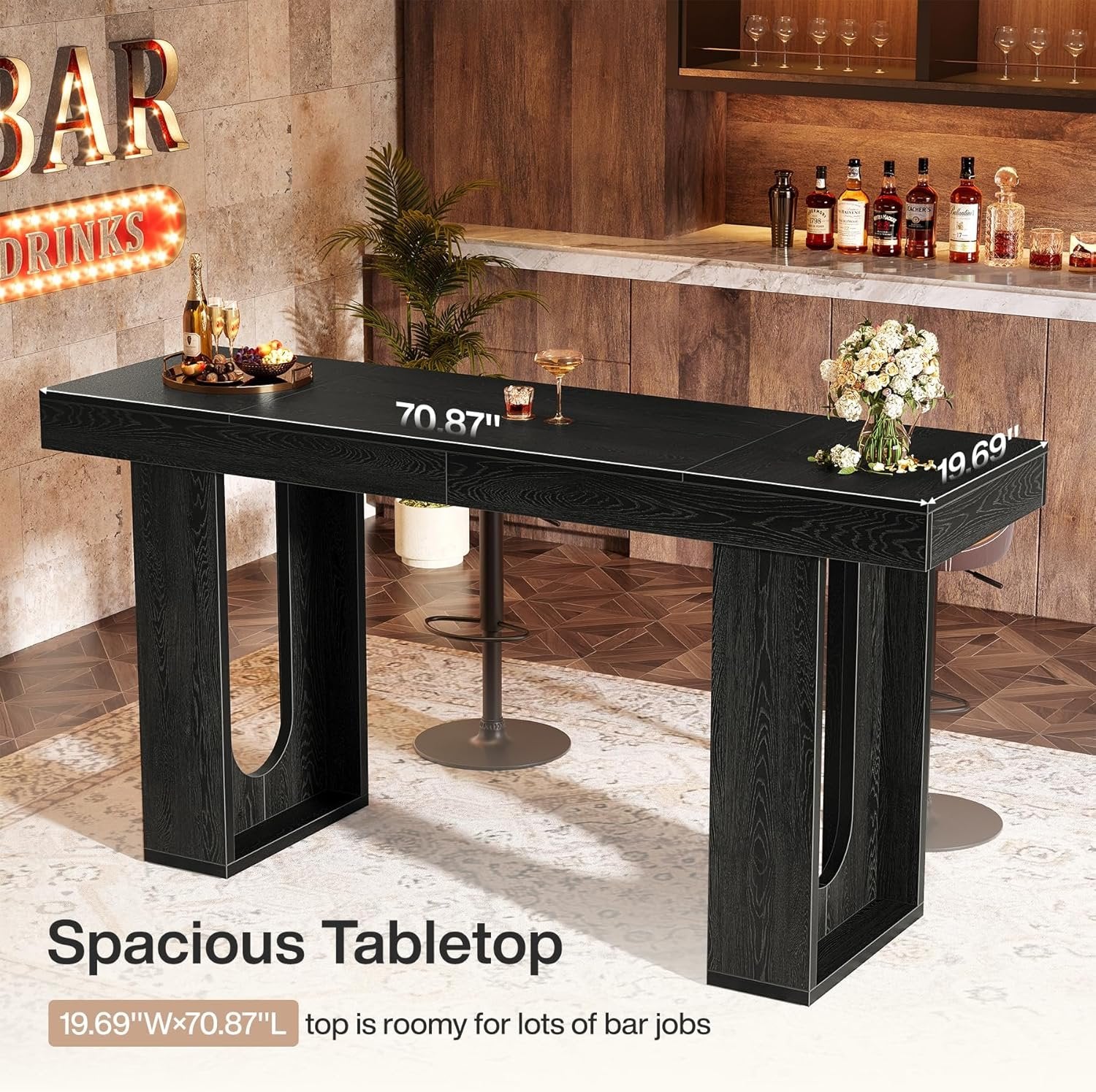 Tribesigns Mesa de bar larga de 180 cm, Mesa alta moderna para encimera Encimera de cocina rectangular con patas robustas