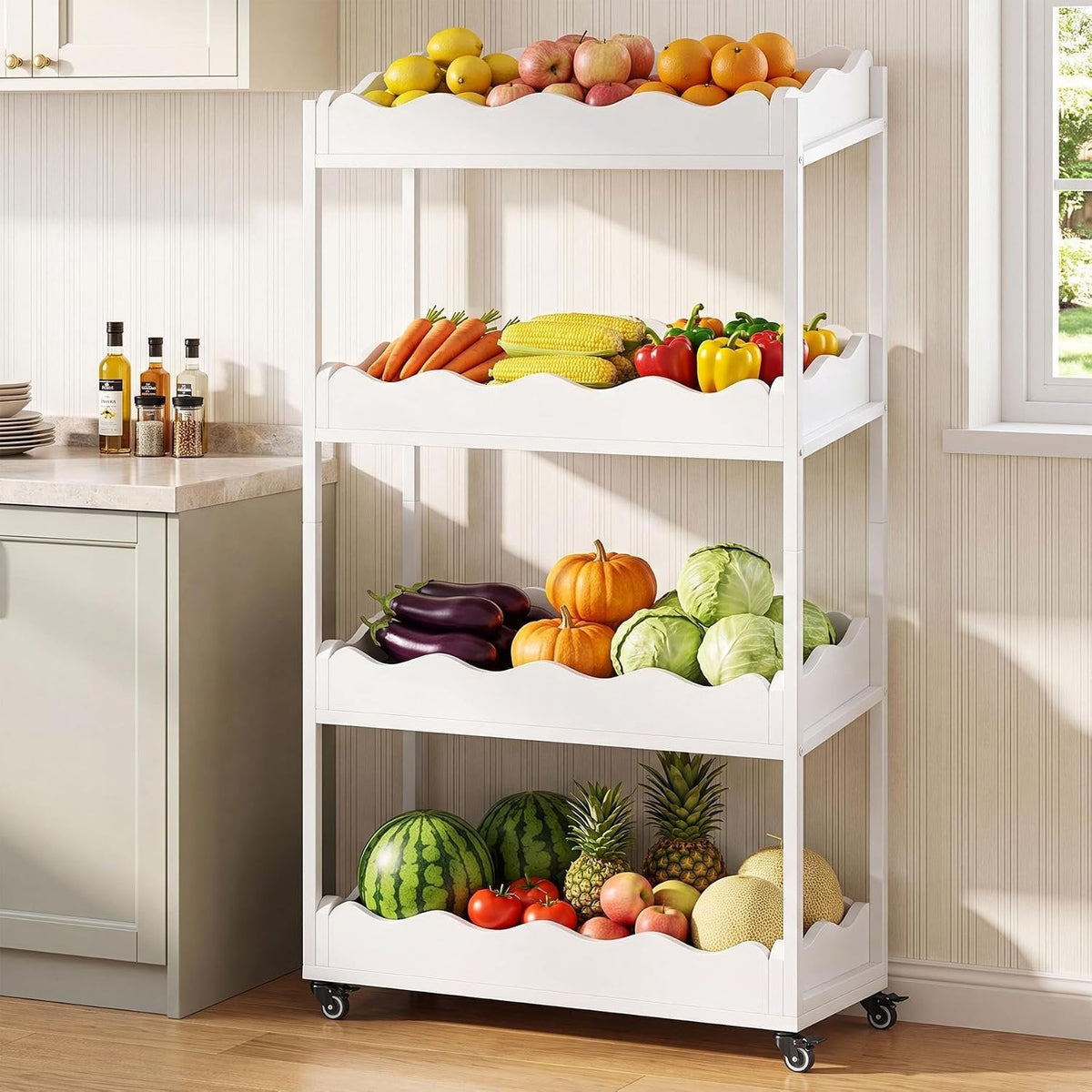 Tribesigns Estantería para verduras de 4 niveles con ruedas, Carrito móvil de cocina para frutas y verduras