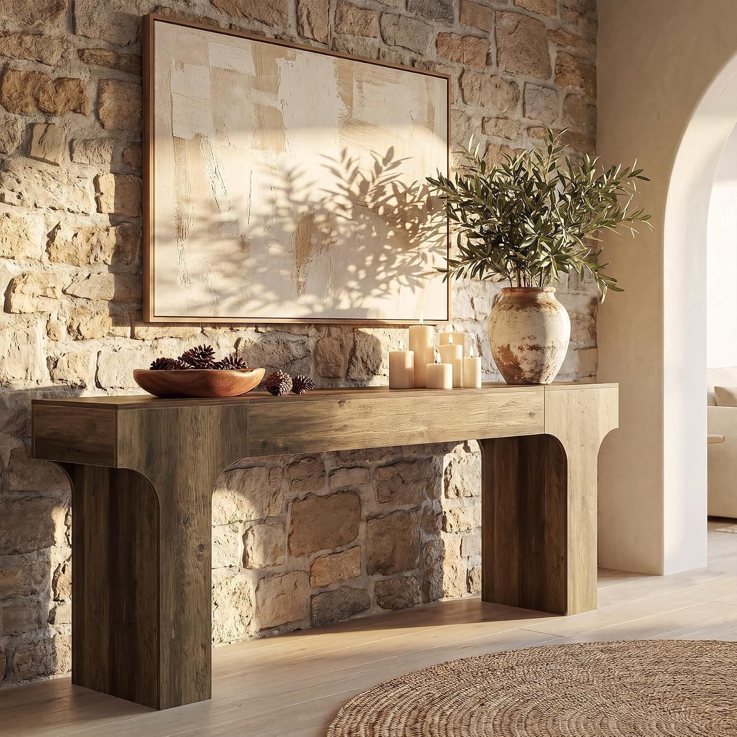 Tribesigns Mesa consola extralarga de 200 cm, diseño arqueado, marrón, Estilo campestre