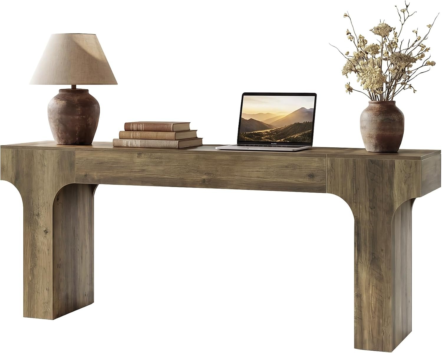 Tribesigns Mesa consola extralarga de 200 cm, diseño arqueado, marrón, Estilo campestre