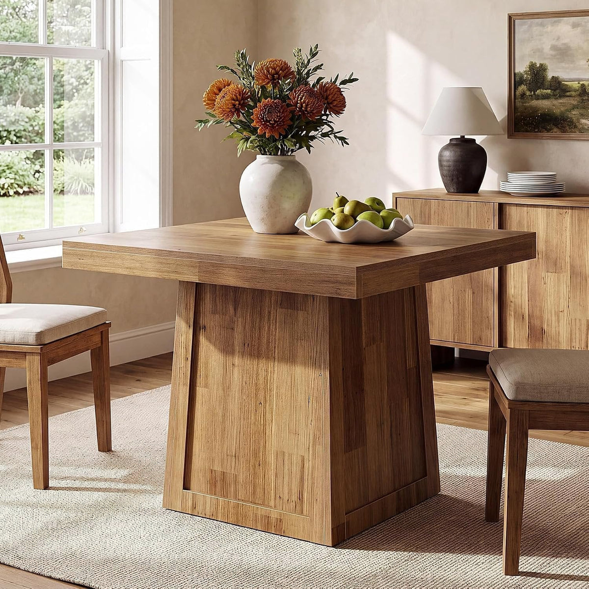 Tribesigns Mesa de comedor cuadrada de 80 × 80 cm, Mesa de cocina de estilo rústico con estructura trapezoidal