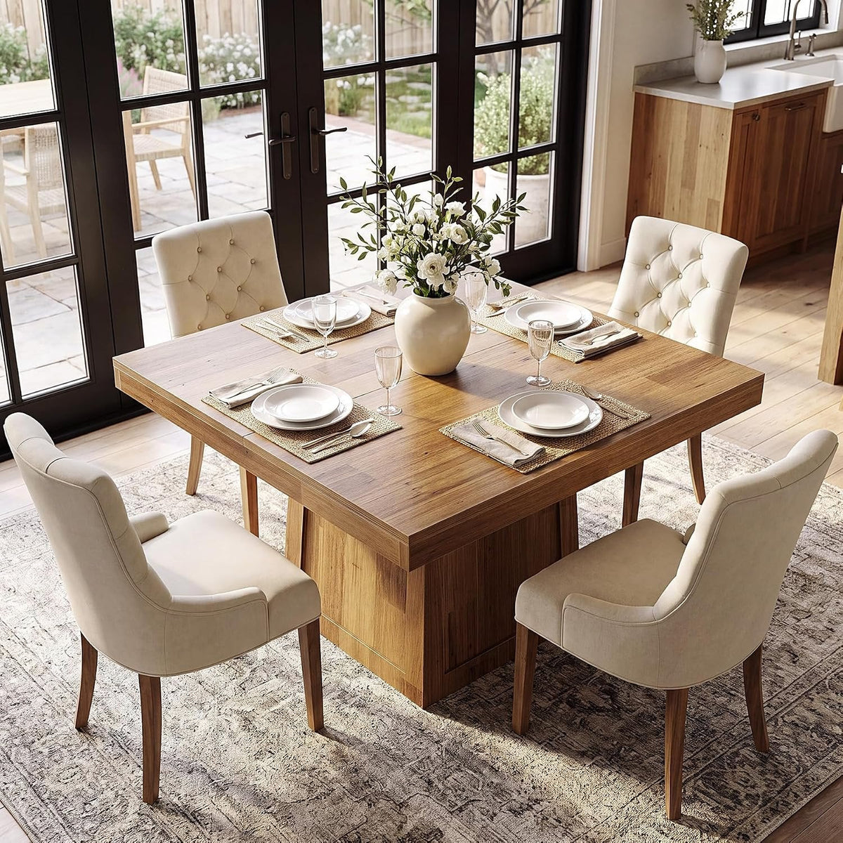 Tribesigns Mesa de comedor cuadrada de 80 × 80 cm, Mesa de cocina de estilo rústico con estructura trapezoidal