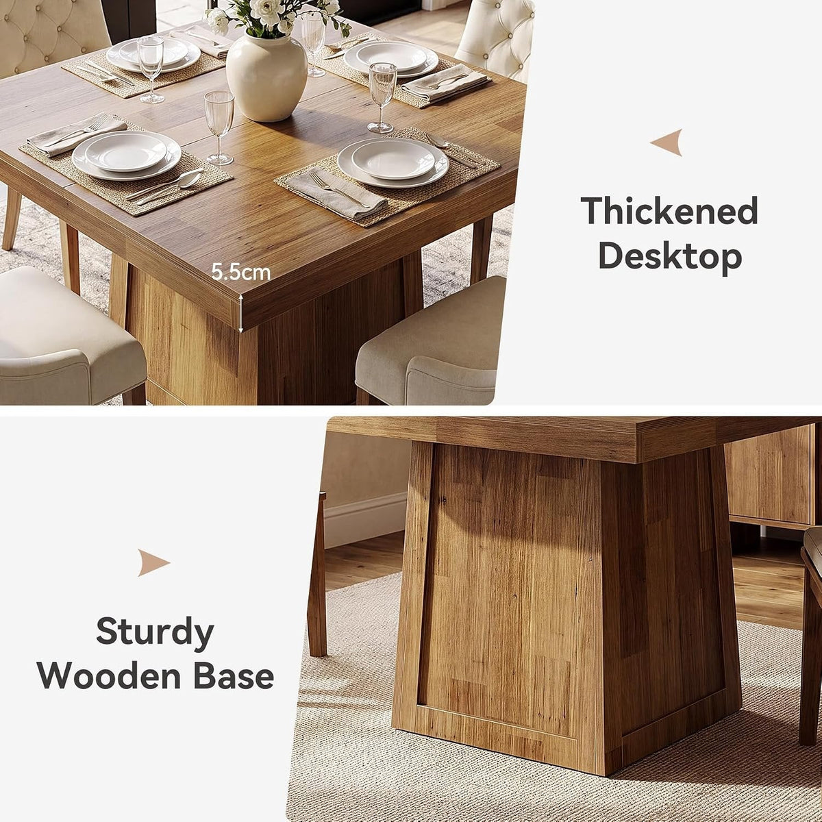 Tribesigns Mesa de comedor cuadrada de 80 × 80 cm, Mesa de cocina de estilo rústico con estructura trapezoidal