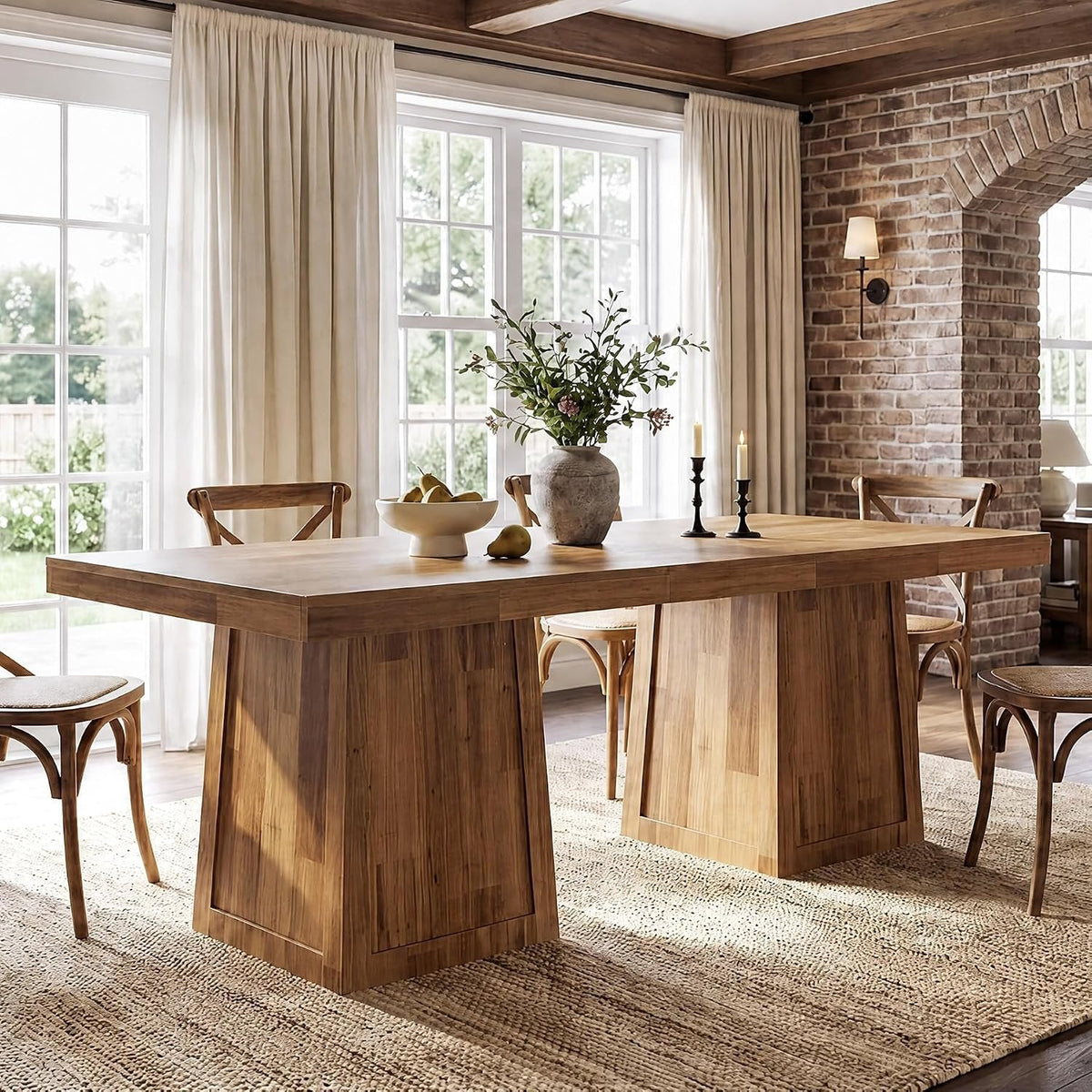 Tribesigns Mesa de comedor cuadrada de 80 × 80 cm, Mesa de cocina de estilo rústico con estructura trapezoidal