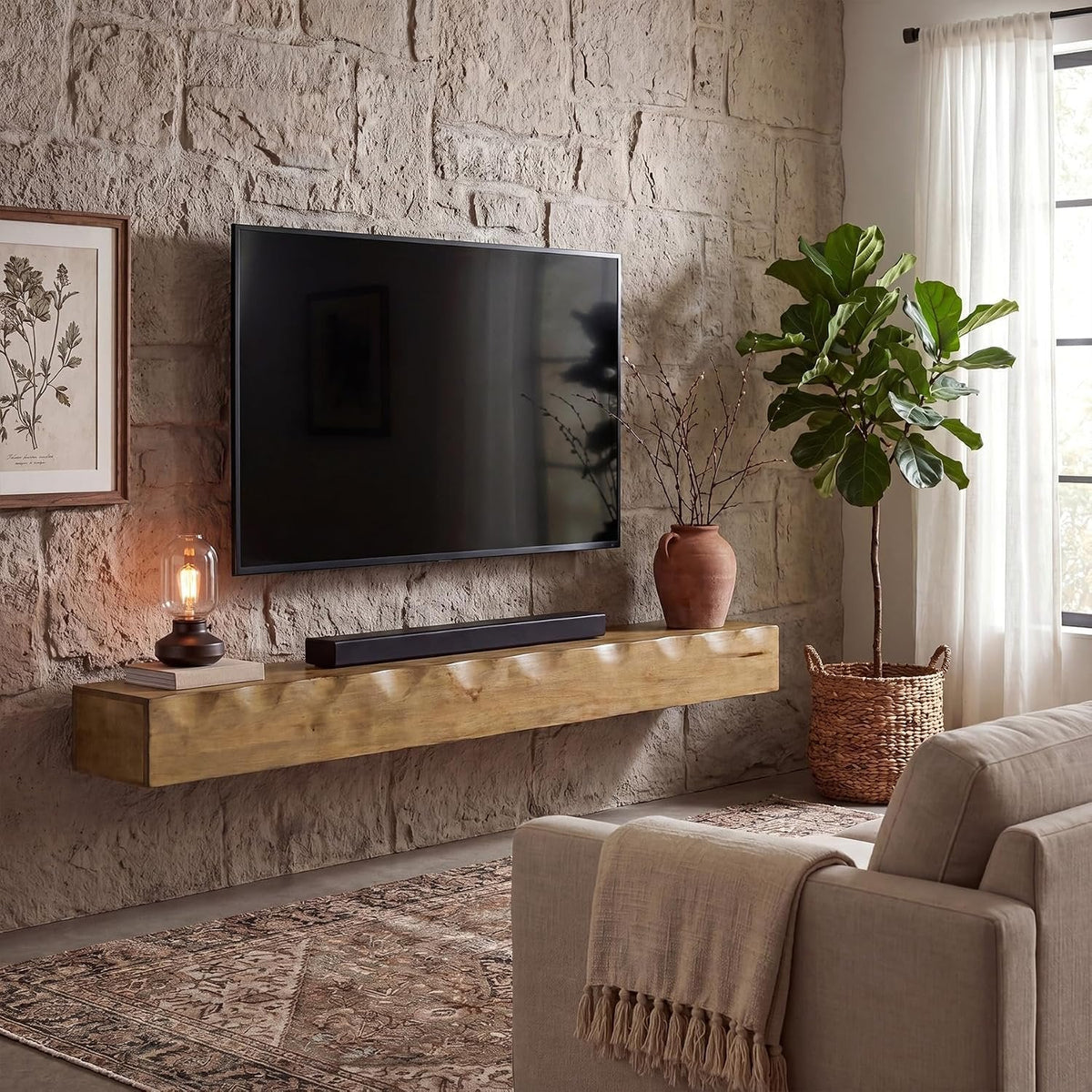 Tribesigns Mueble de TV flotante de 160 cm en madera maciza para televisores de hasta 75 pulgadas