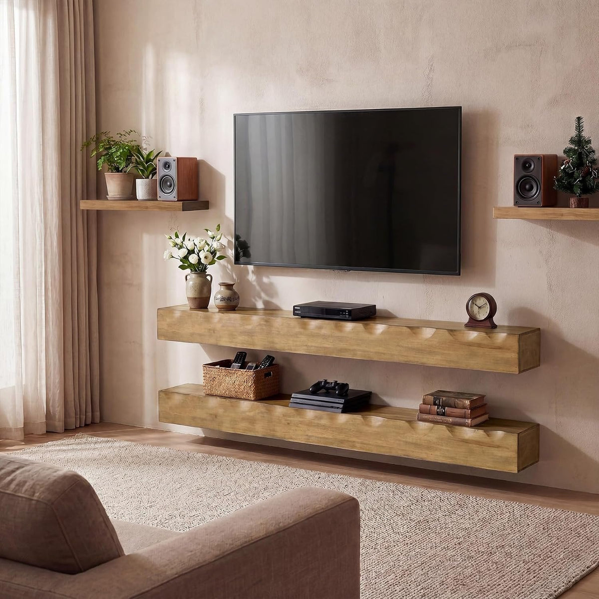 Tribesigns Mueble de TV flotante de 160 cm en madera maciza para televisores de hasta 75 pulgadas