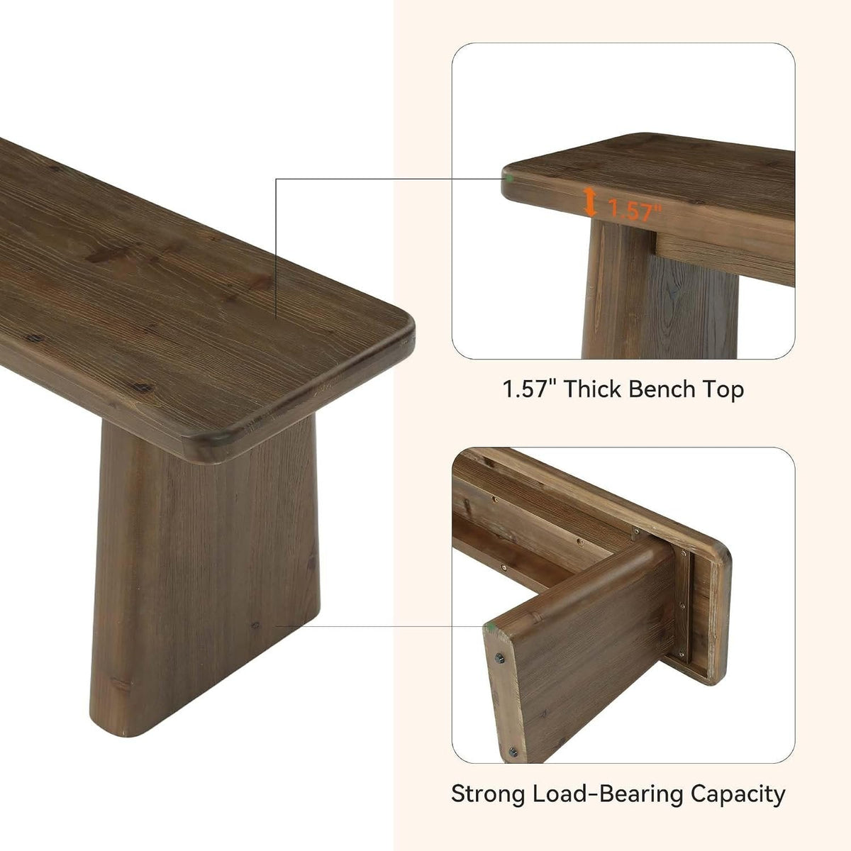 Tribesigns Banco zapatero de 140 cm de madera maciza, Banco de estilo rústico para 2-3 personas