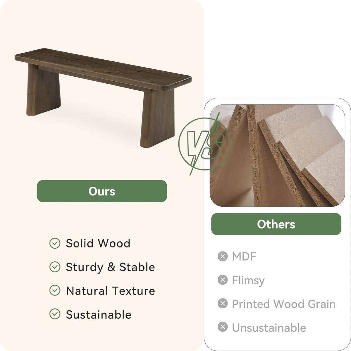 Tribesigns Banco zapatero de 140 cm de madera maciza, Banco de estilo rústico para 2-3 personas