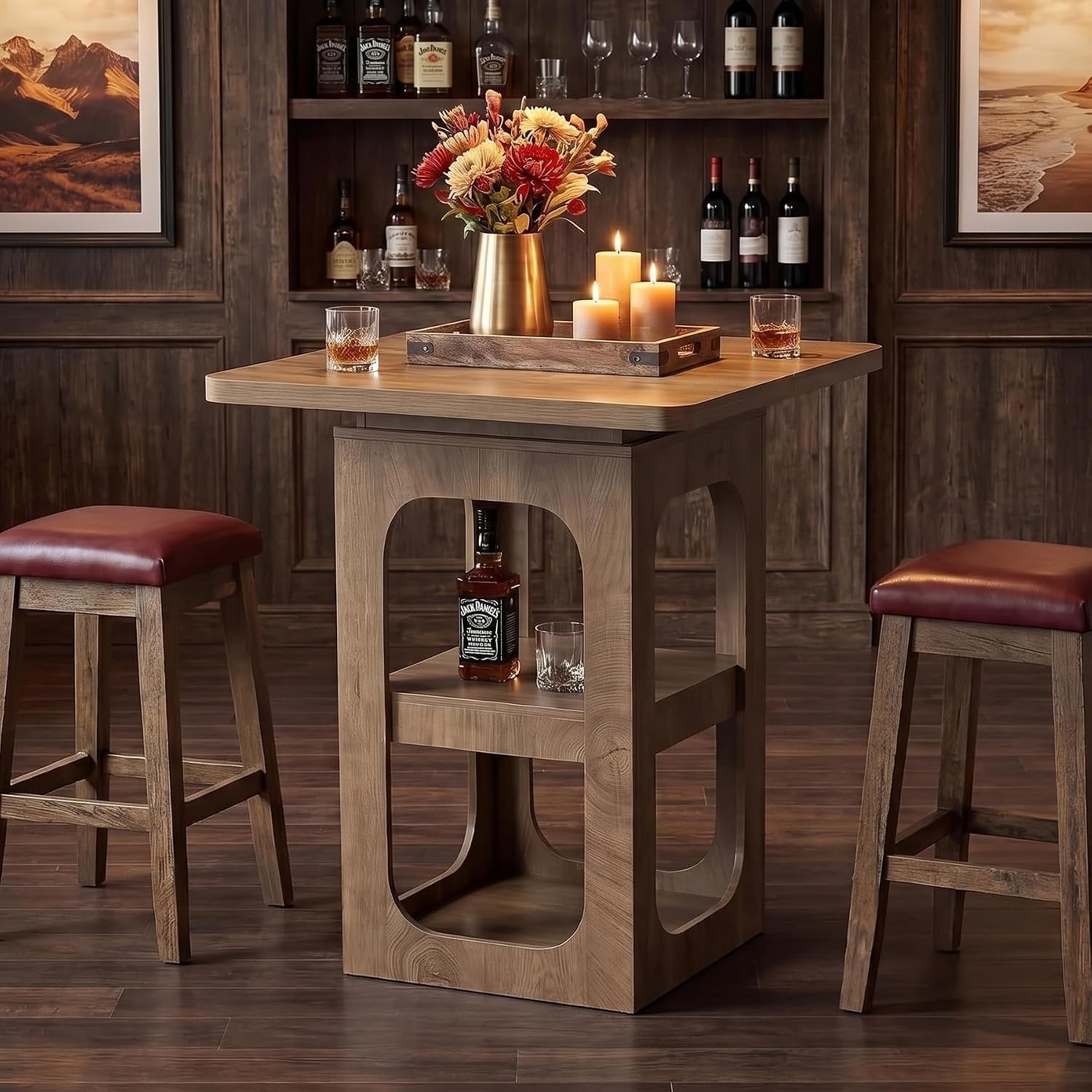Tribesigns Mesa alta cuadrada de madera de 80 cm con 3 estantes, Ideal para cocina, bar, comedor, bistró, espacios pequeños y apartamentos