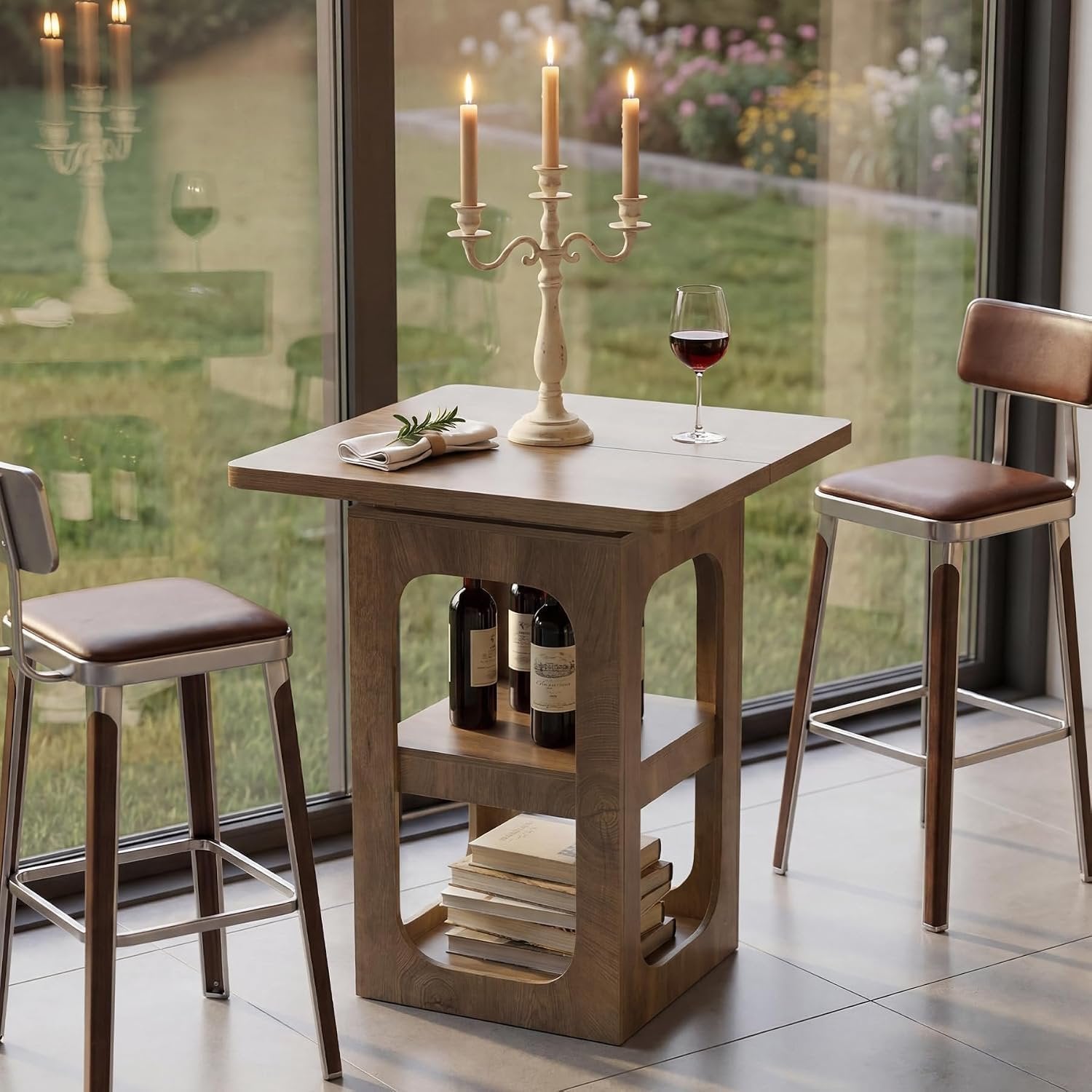 Tribesigns Mesa alta cuadrada de madera de 80 cm con 3 estantes, Ideal para cocina, bar, comedor, bistró, espacios pequeños y apartamentos