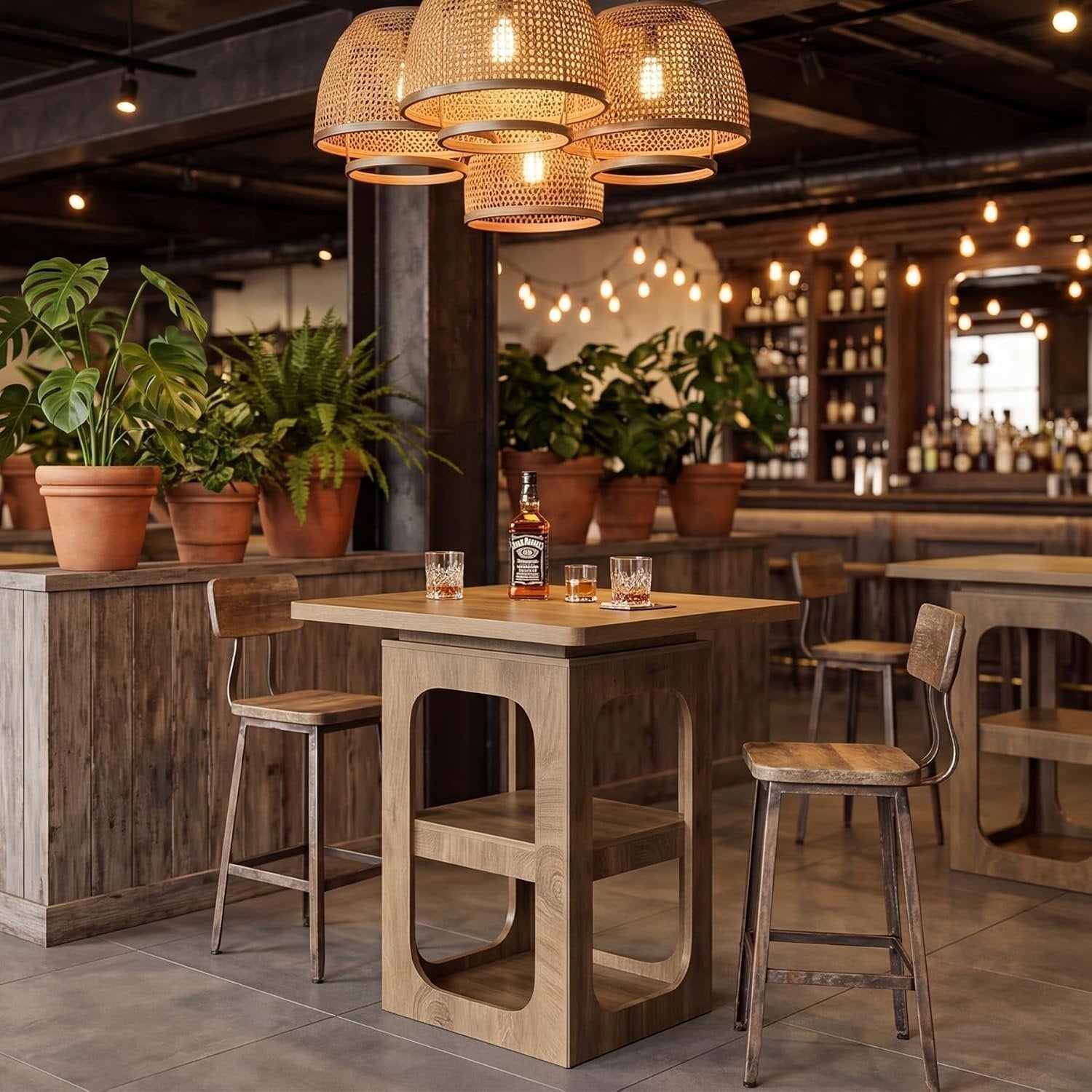 Tribesigns Mesa alta cuadrada de madera de 80 cm con 3 estantes, Ideal para cocina, bar, comedor, bistró, espacios pequeños y apartamentos