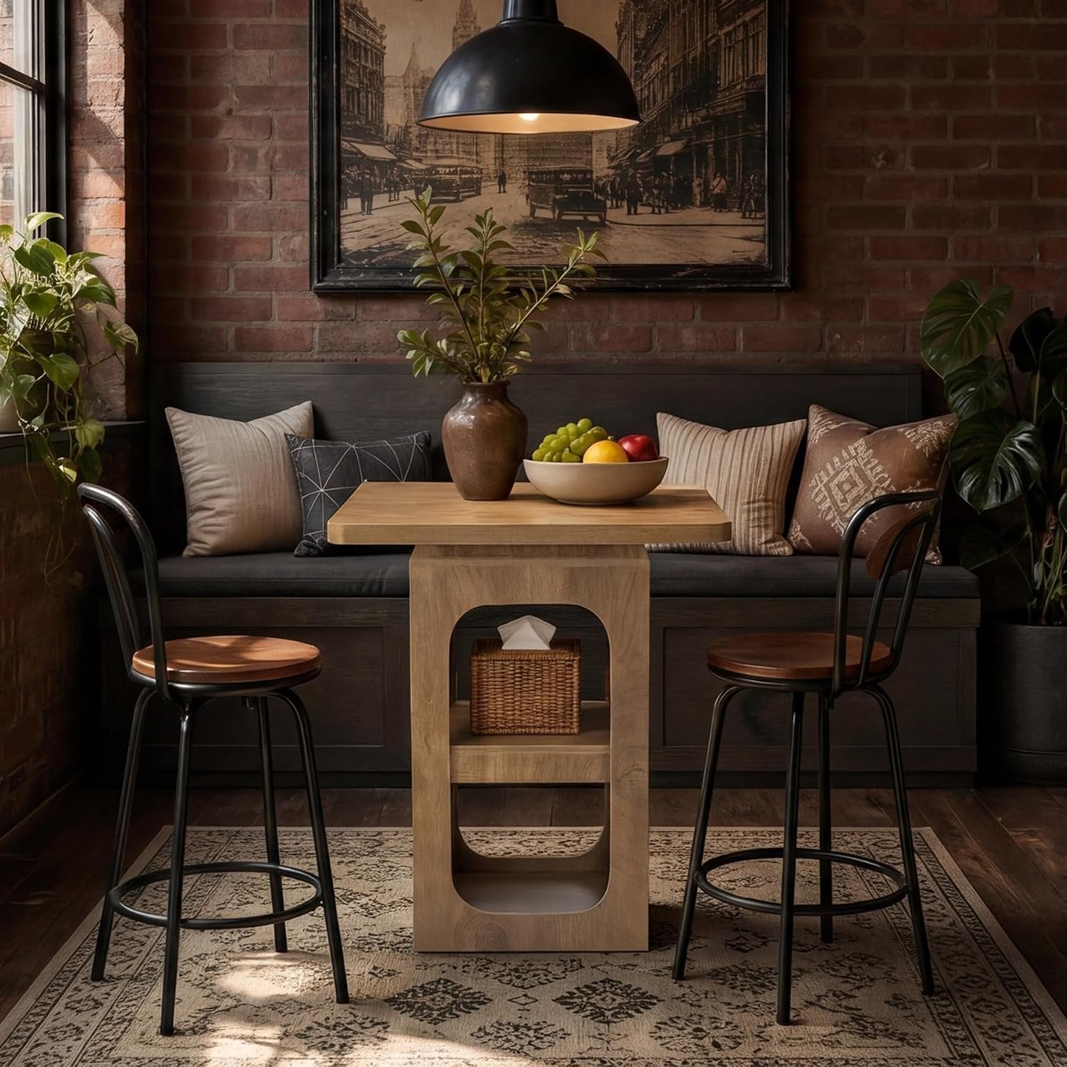 Tribesigns Mesa alta cuadrada de madera de 80 cm con 3 estantes, Ideal para cocina, bar, comedor, bistró, espacios pequeños y apartamentos