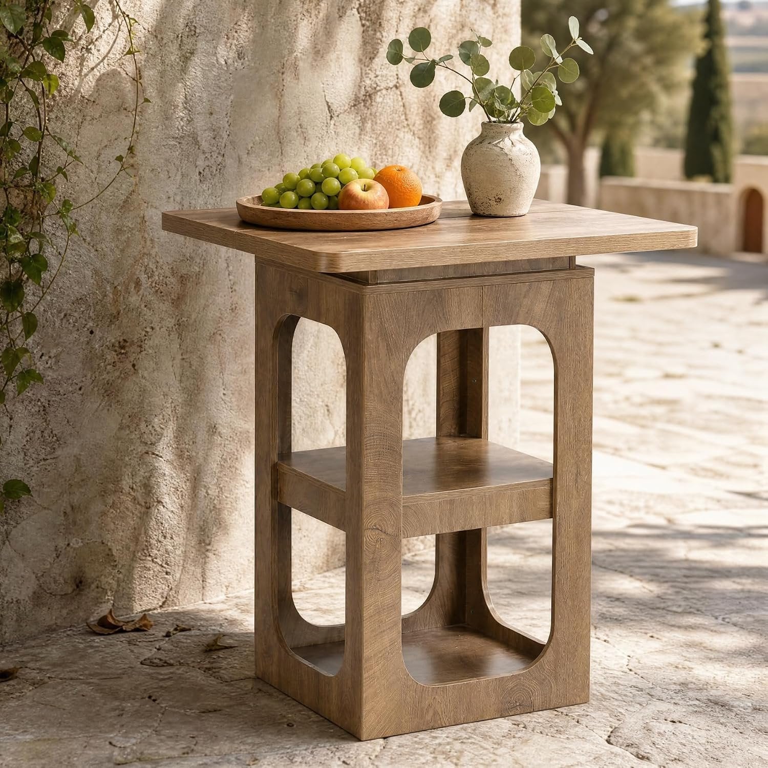 Tribesigns Mesa alta cuadrada de madera de 80 cm con 3 estantes, Ideal para cocina, bar, comedor, bistró, espacios pequeños y apartamentos