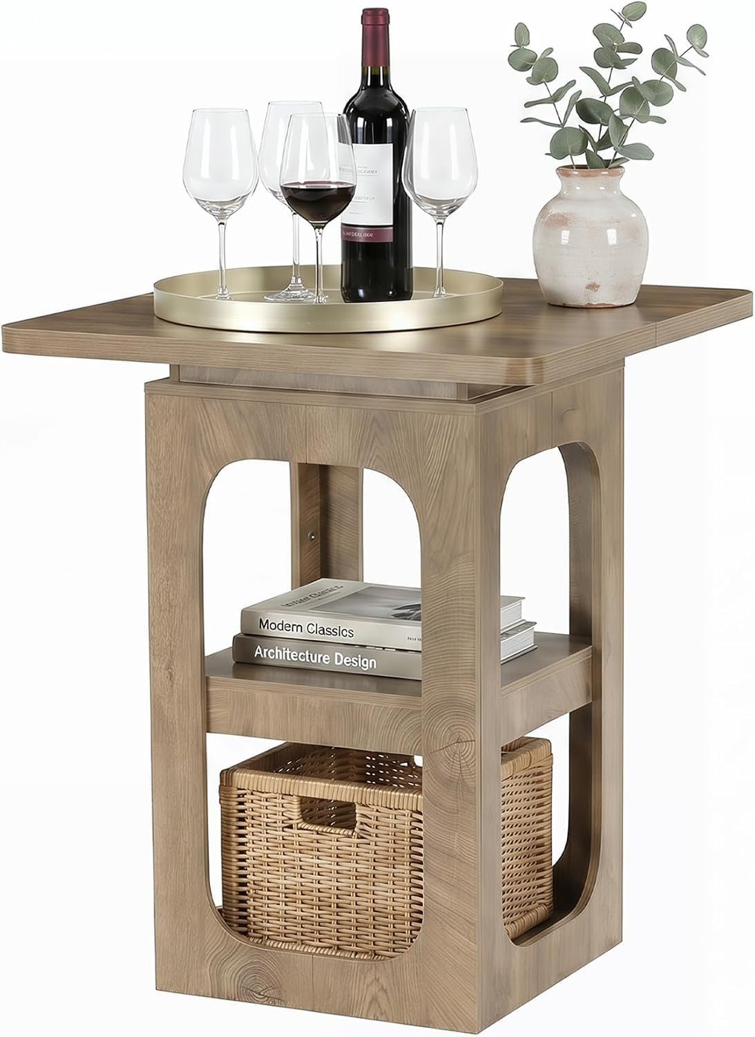 Tribesigns Mesa alta cuadrada de madera de 80 cm con 3 estantes, Ideal para cocina, bar, comedor, bistró, espacios pequeños y apartamentos