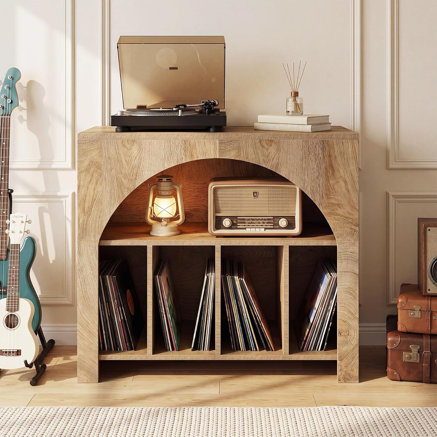 Tribesigns Soporte para tocadiscos, Mueble para guardar discos de vinilo con estante incorporado