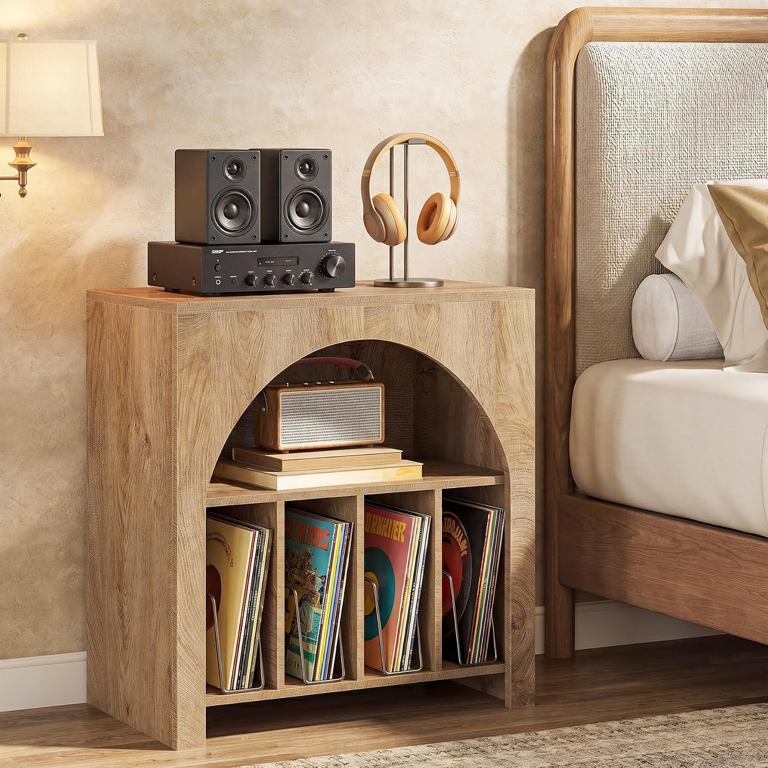 Tribesigns Soporte para tocadiscos, Mueble para guardar discos de vinilo con estante incorporado