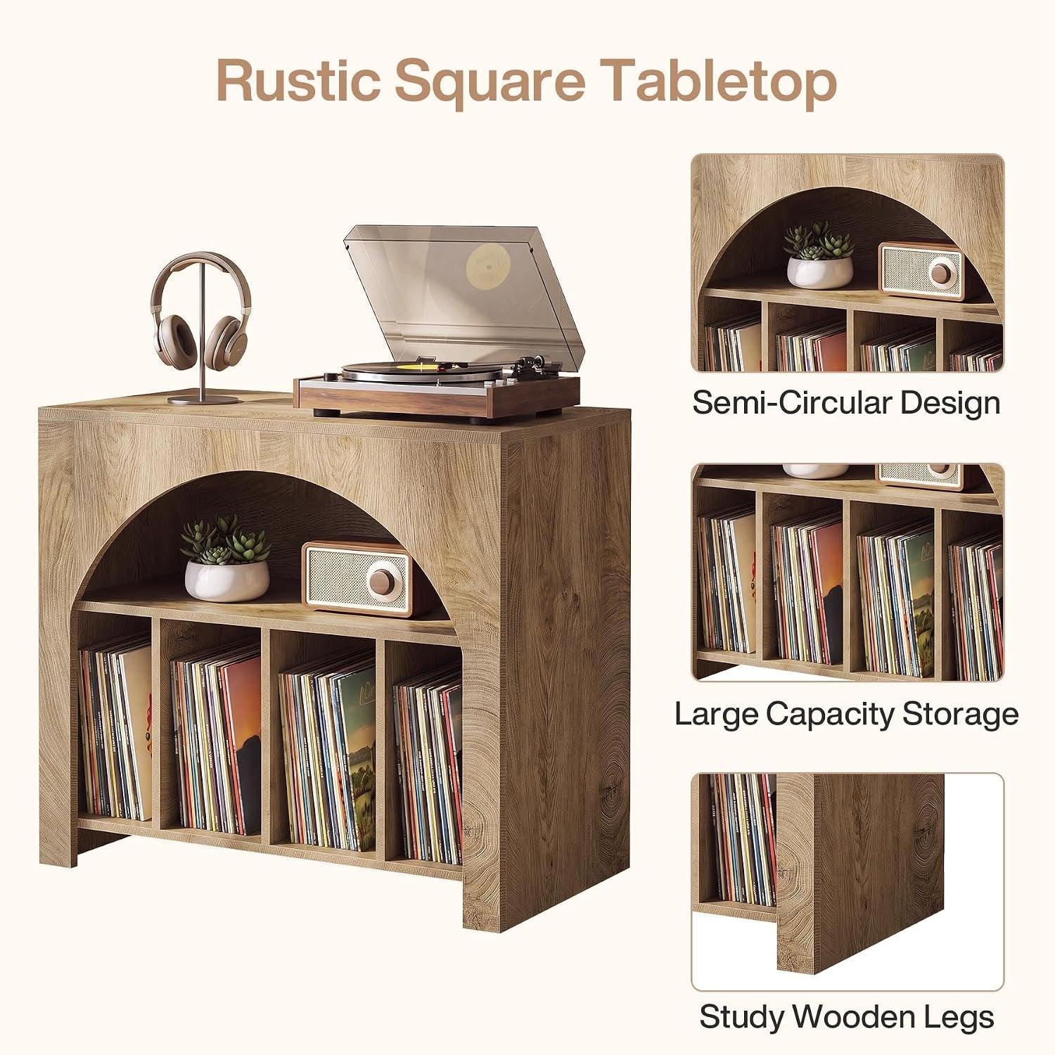 Tribesigns Soporte para tocadiscos, Mueble para guardar discos de vinilo con estante incorporado