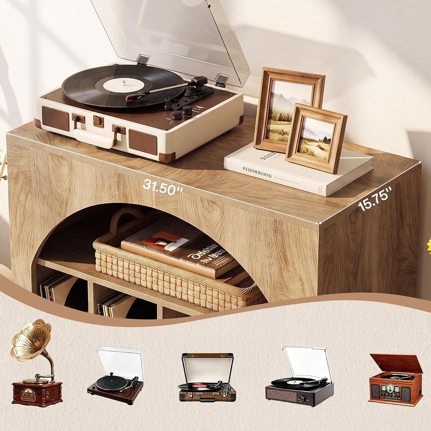 Tribesigns Soporte para tocadiscos, Mueble para guardar discos de vinilo con estante incorporado