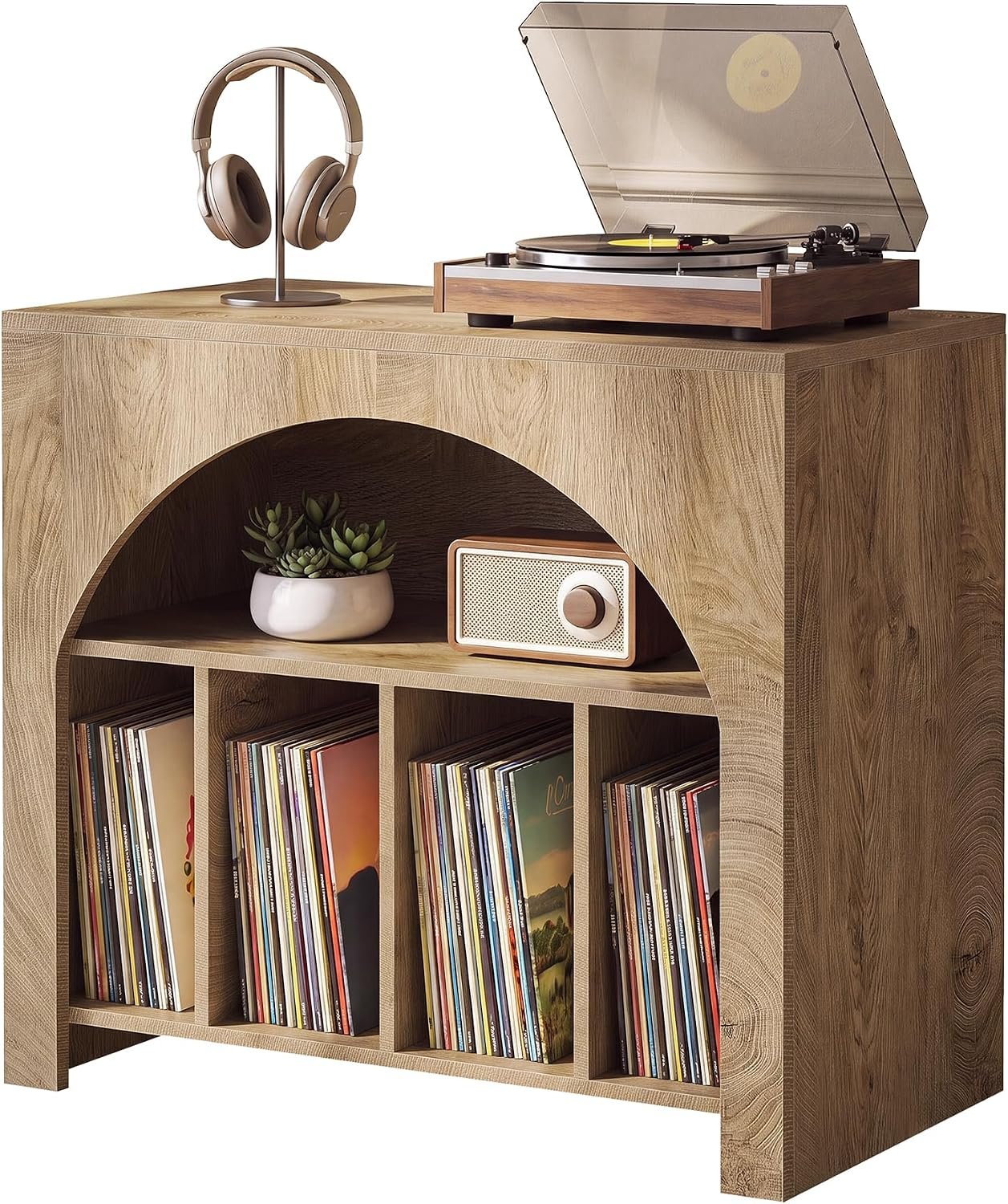 Tribesigns Soporte para tocadiscos, Mueble para guardar discos de vinilo con estante incorporado