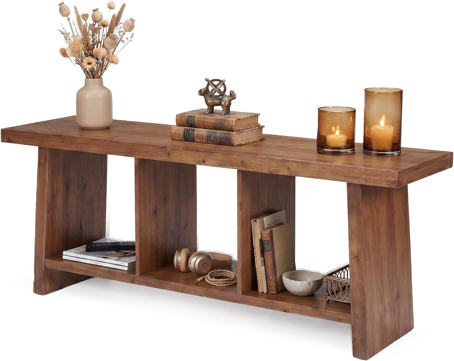 Mueble para TV de estilo rústico de 160 cm para televisores, Centro de entretenimiento con 3 estantes abiertos, mueble multimedia rústico