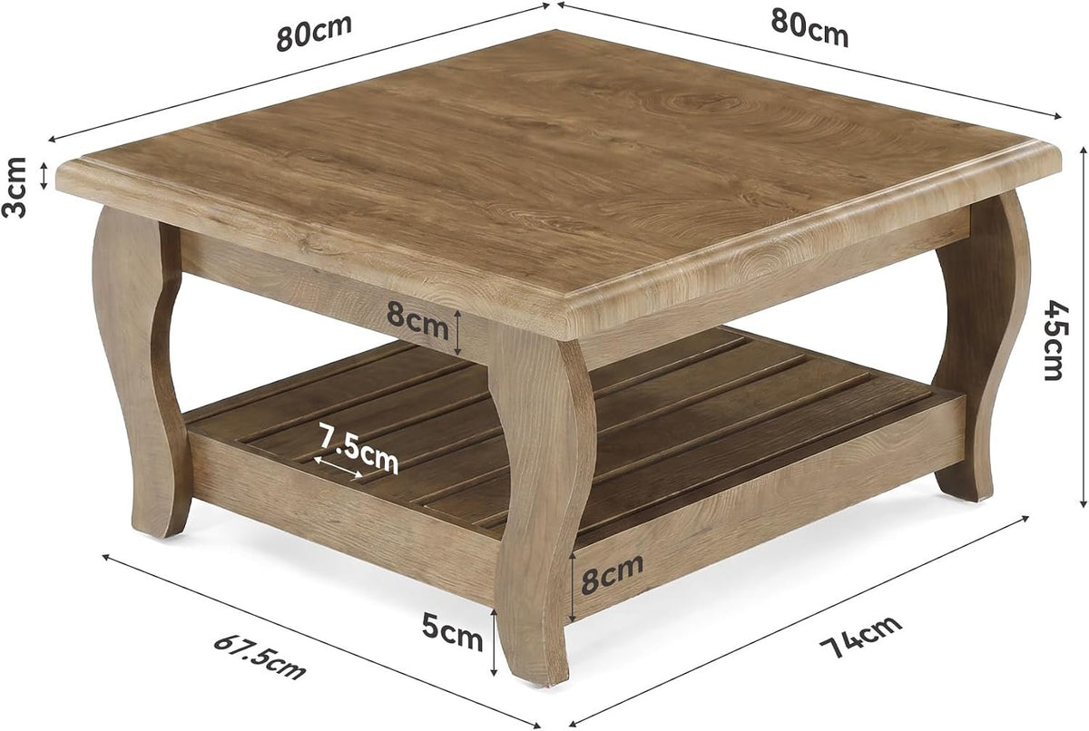 Tribesigns Mesa de centro cuadrada de 80 cm, Estilo rústico marrón Mesa de centro de 2 niveles, 80 x 80 x 45 cm