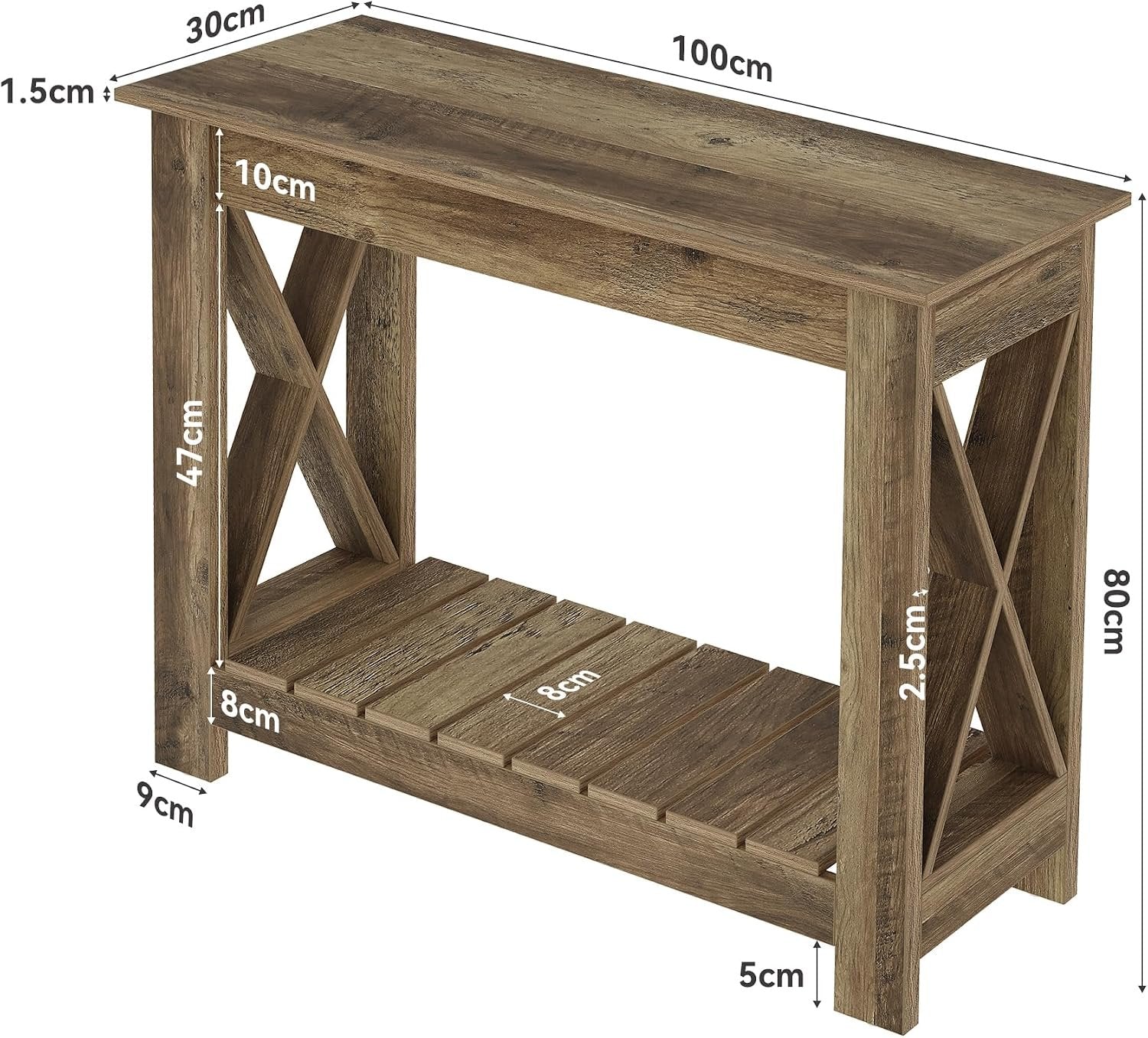 Tribesigns Mesa consola de madera 100 x 30 x 80 cm, Mesa auxiliar Mesa de sofá para espacios pequeños, mesa consola para recibidor, sala de estar, marrón vintage
