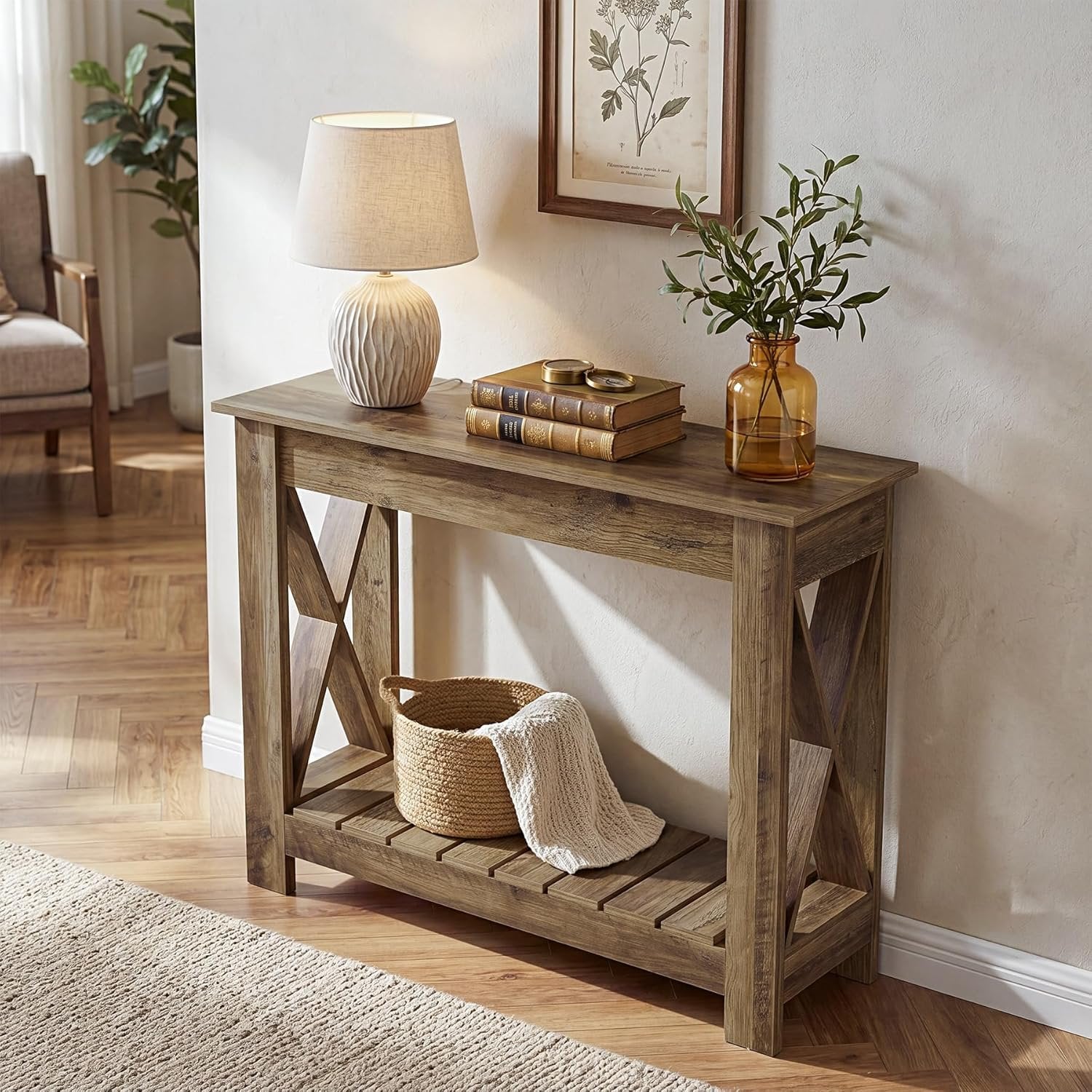 Tribesigns Mesa consola de madera 100 x 30 x 80 cm, Mesa auxiliar Mesa de sofá para espacios pequeños, mesa consola para recibidor, sala de estar, marrón vintage