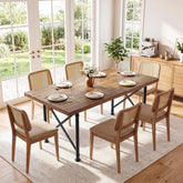 Mesa de comedor de madera maciza de 160 cm con patas de metal, marrón rústico 3