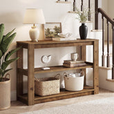 Consola de madera maciza, Mesa auxiliar de 105 cm con espacio de almacenamiento Mesa rectangular para colocar detrás del sofá 3