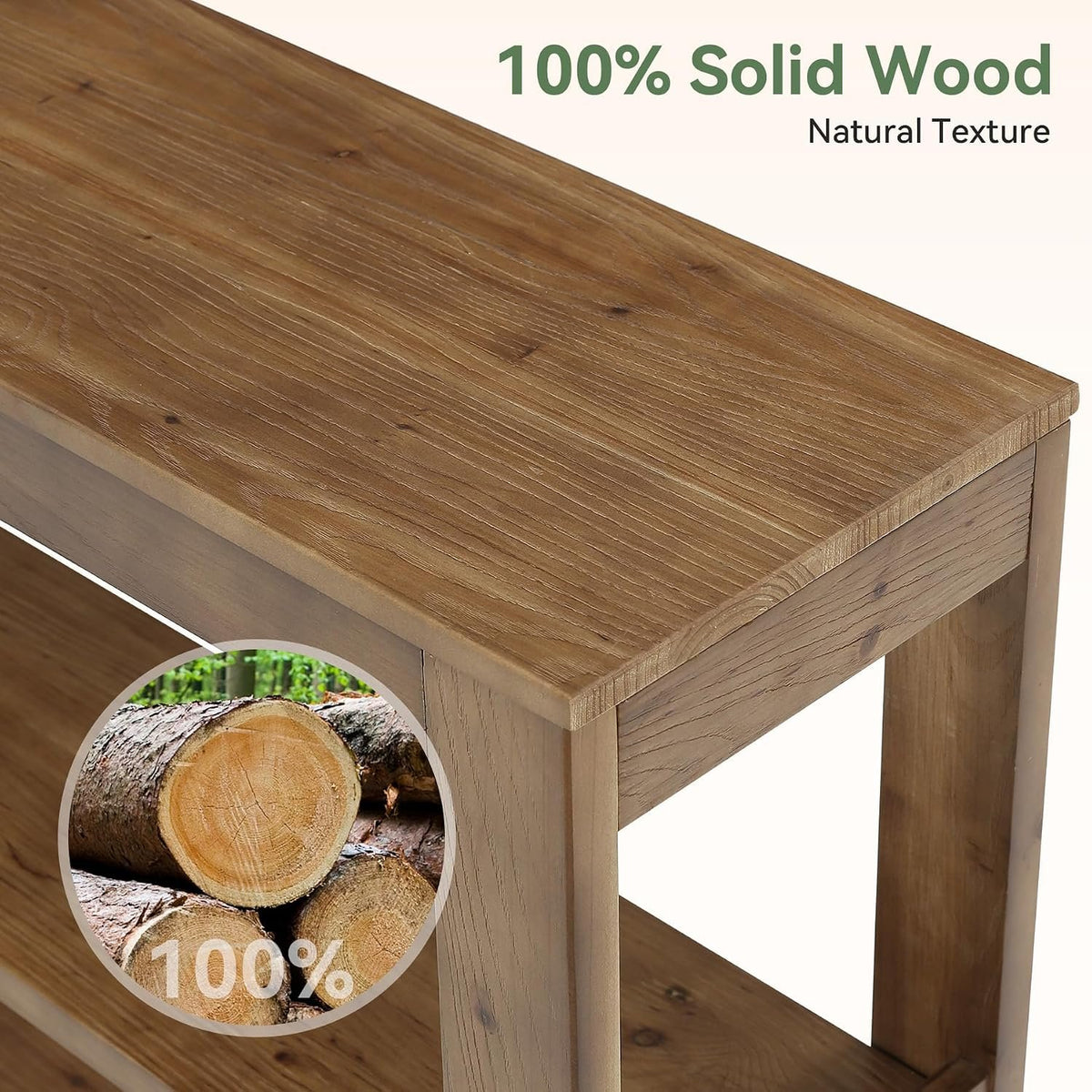 Consola de madera maciza, Mesa auxiliar de 105 cm con espacio de almacenamiento Mesa rectangular para colocar detrás del sofá