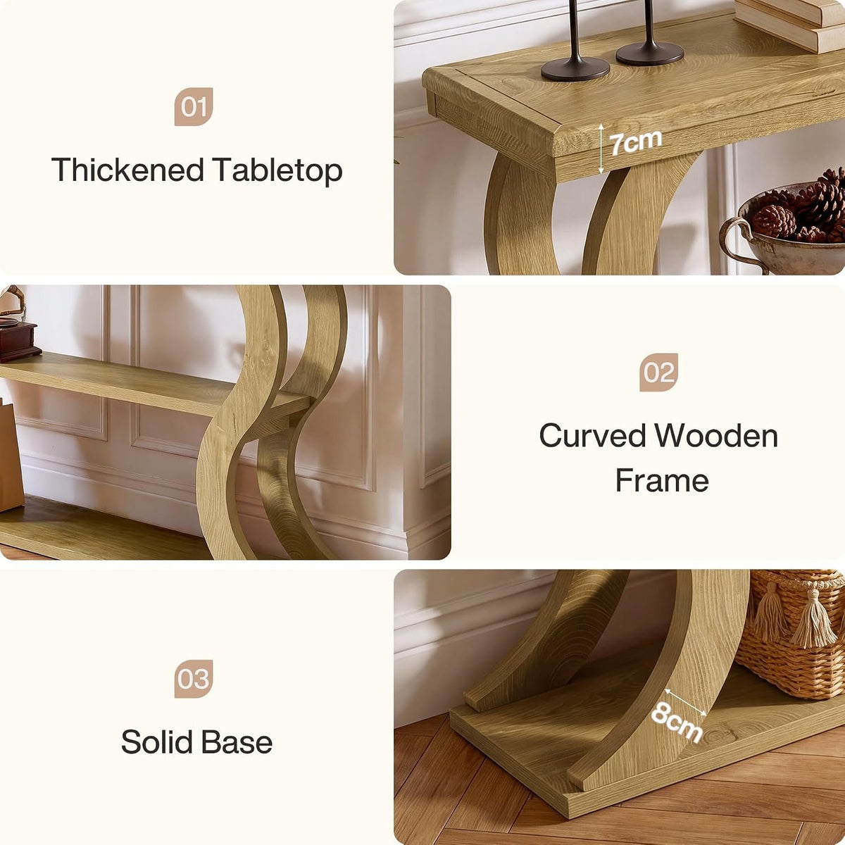 Tribesigns Mesa consola de 140 cm con 3 estantes, Estrecha para colocar detrás del sofá Estilo rústico moderno, ideal para salón, pasillo y recibidor