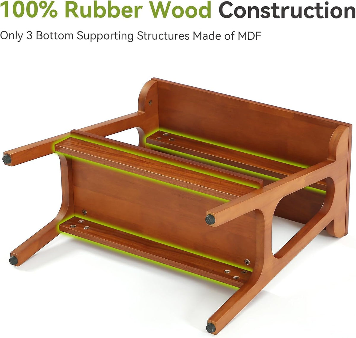 Mesa auxiliar de madera maciza con 2 estantes Mesita de noche esbelta de madera de caucho para salón, dormitorio o pasillo