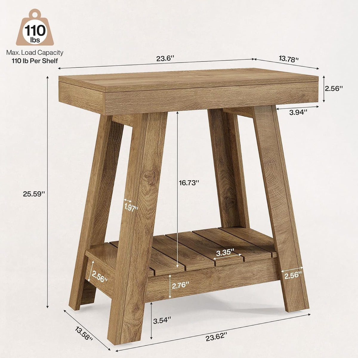 Tribesigns Mesa auxiliar de madera con 2 estantes Mesa auxiliar estrecha de estilo rústico Mesita de noche y mesa de sofá