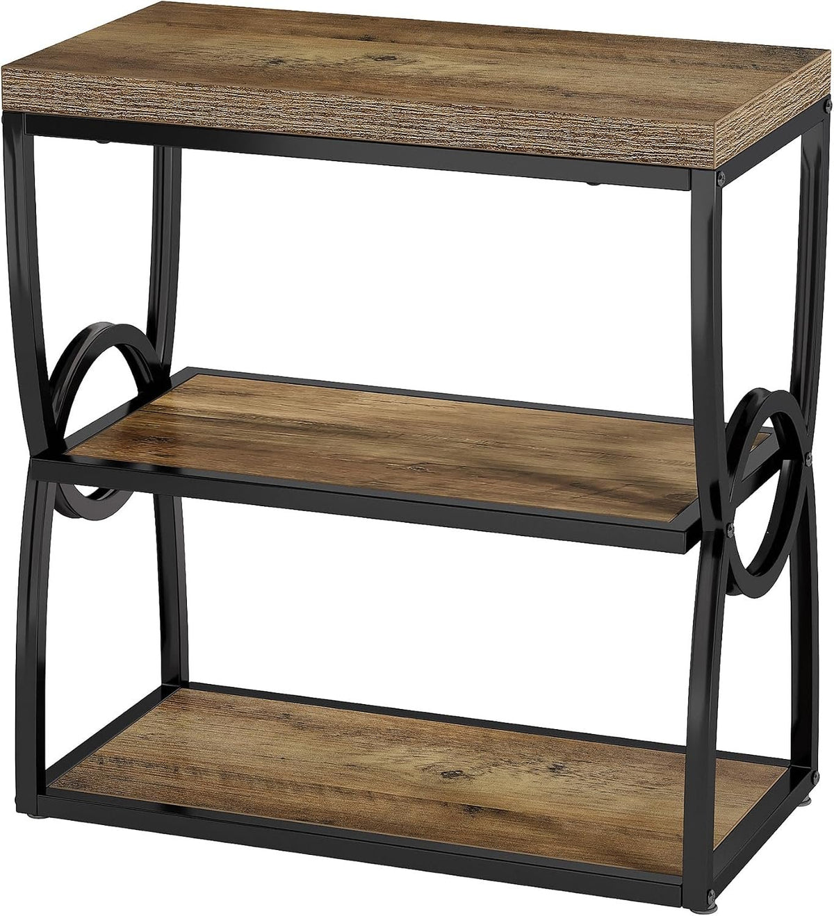 Tribesigns Mesa auxiliar estrecha con 3 estantes, Mesa de sofá de estilo industrial (madera y metal)