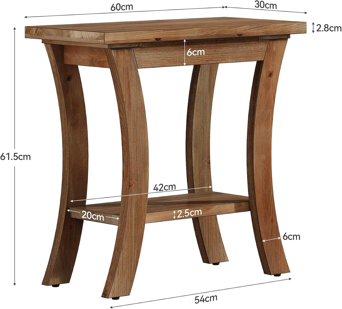Tribesigns Mesa auxiliar de madera maciza con estante, Mesa de sofá estrecha de estilo rústico