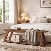 Banco de cama de madera maciza de 150 cm de largo con compartimento de almacenamiento, Banco largo de madera para recibidor 3
