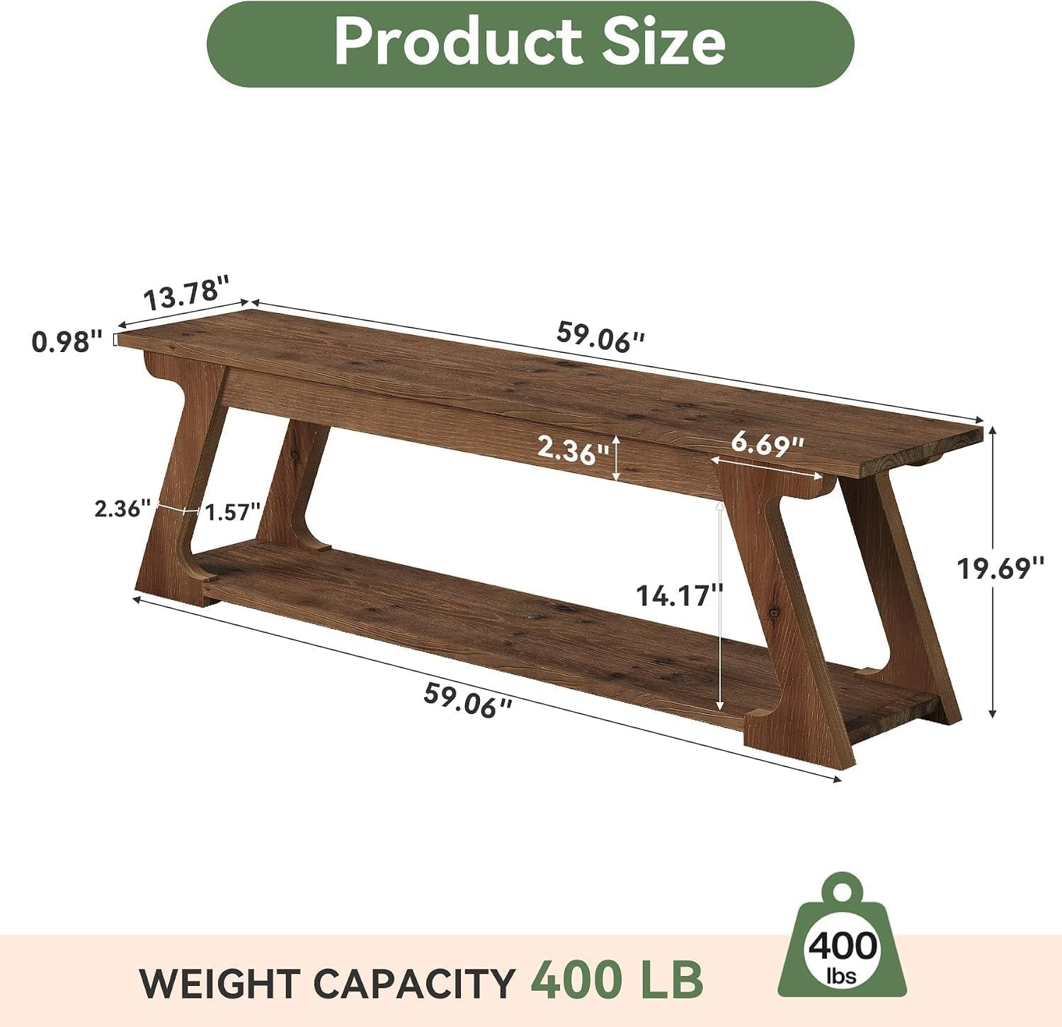 Banco de cama de madera maciza de 150 cm de largo con compartimento de almacenamiento, Banco largo de madera para recibidor