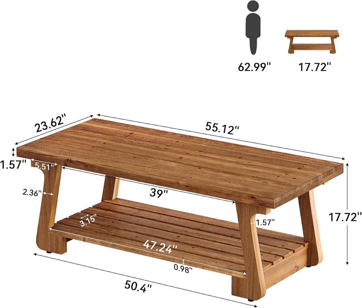 Tribesigns Mesa de centro de madera maciza con 2 niveles, Mesa de salón de estilo rústico