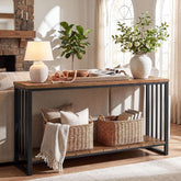 Tribesigns Mesa consola de madera maciza de 140 cm, Mesa estrecha para recibidor de estilo rústico con estante 3