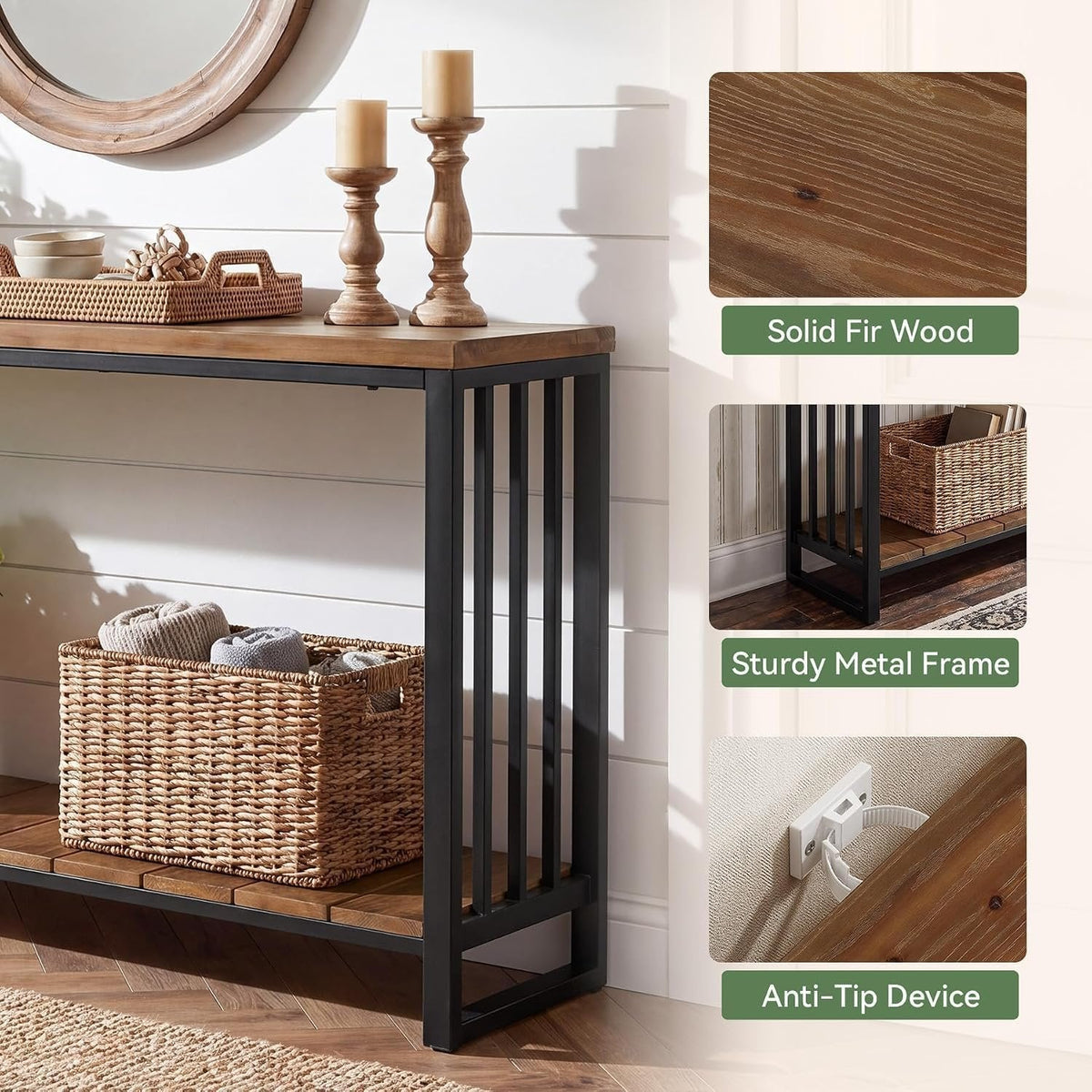 Tribesigns Mesa consola de madera maciza de 140 cm, Mesa estrecha para recibidor de estilo rústico con estante