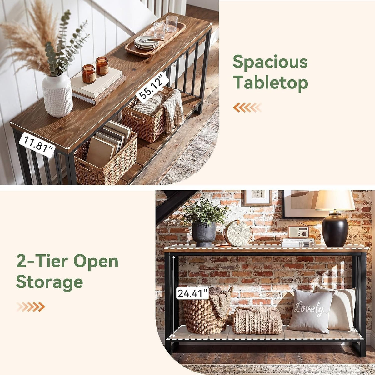 Tribesigns Mesa consola de madera maciza de 140 cm, Mesa estrecha para recibidor de estilo rústico con estante