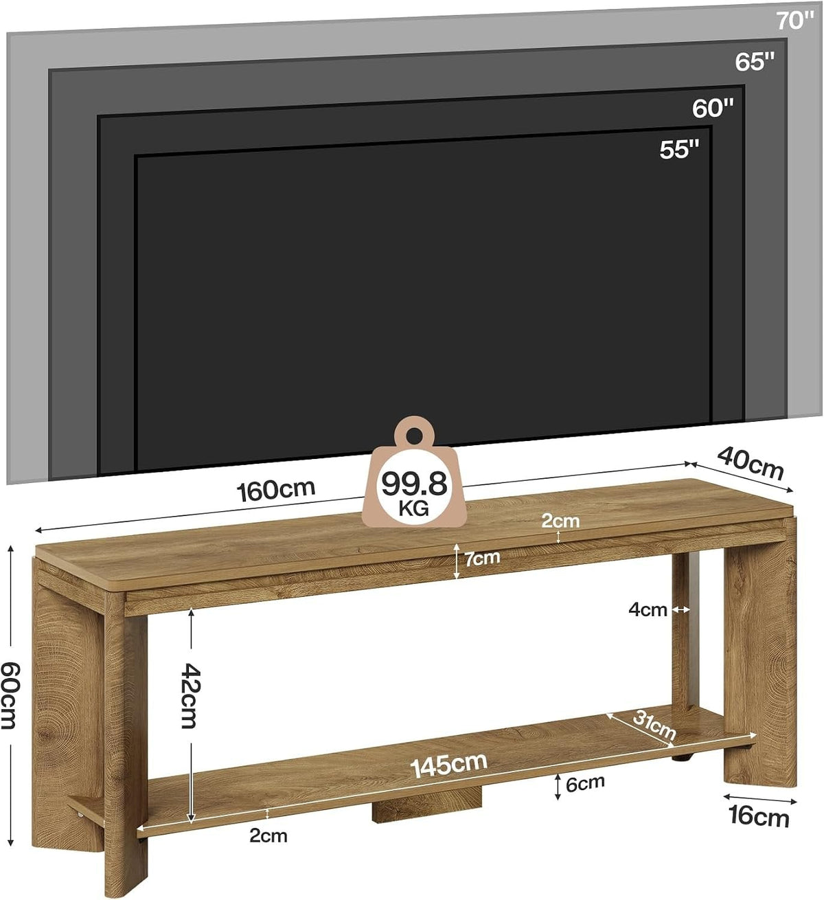 Tribesigns Mueble bajo para TV de 160 cm para televisores de 55 a 70 pulgadas, Estilo rústico con estante