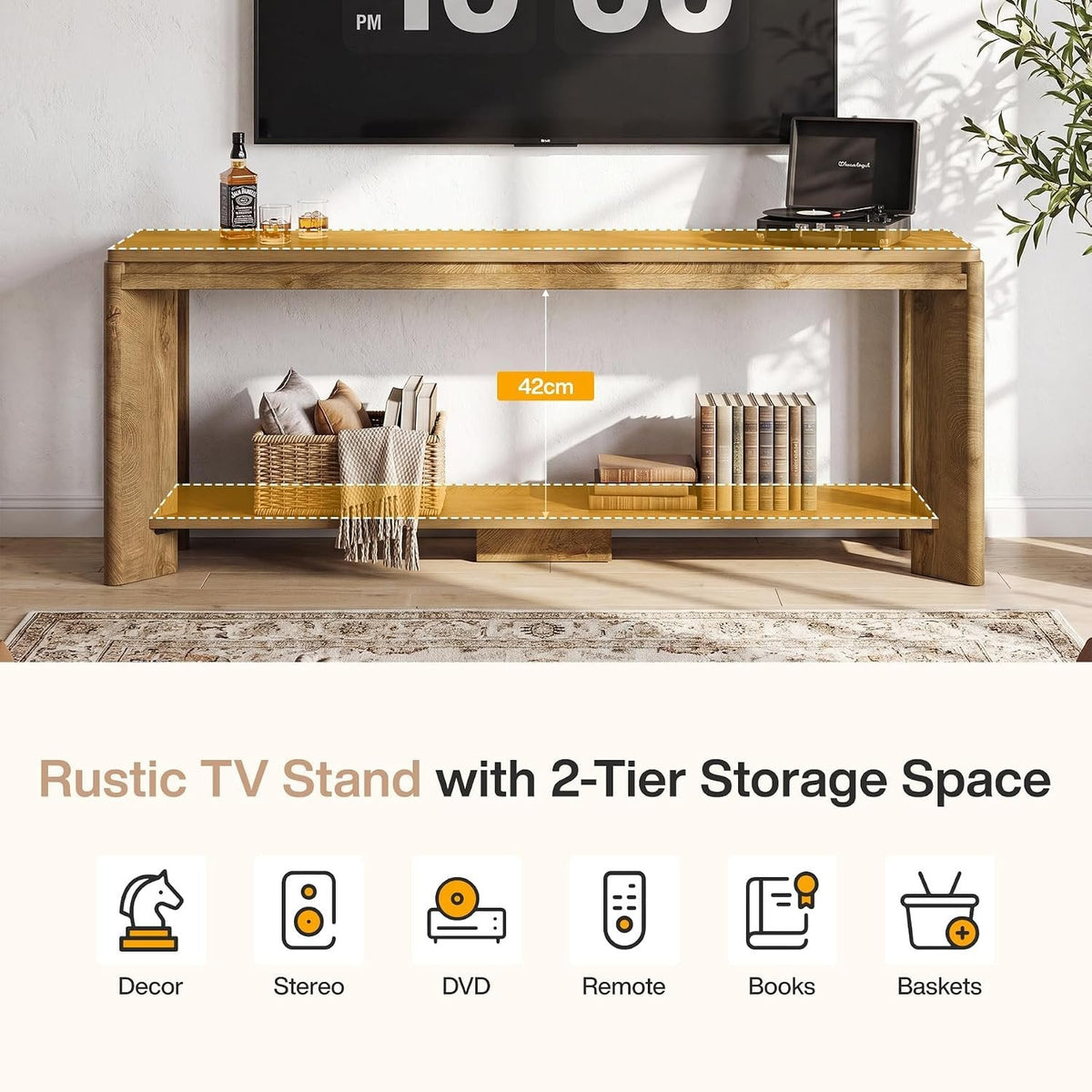 Tribesigns Mueble bajo para TV de 160 cm para televisores de 55 a 70 pulgadas, Estilo rústico con estante
